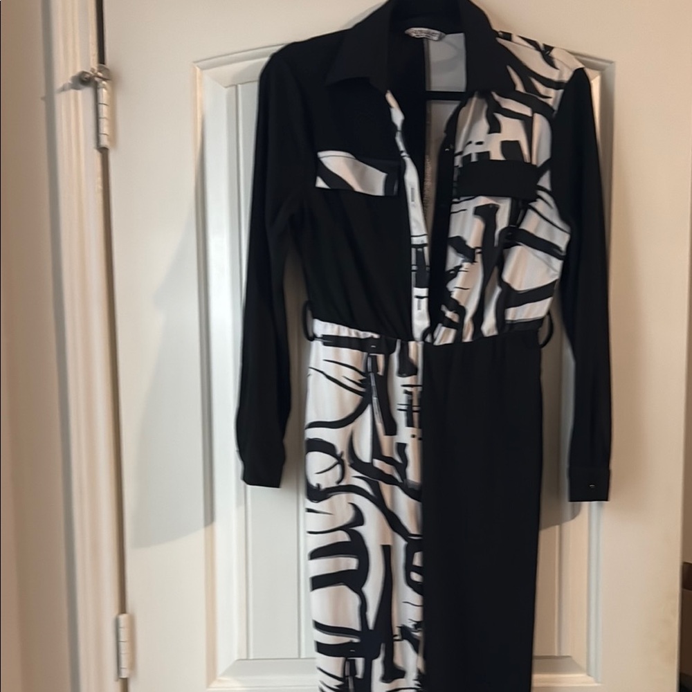 Black and White Graphic Print Jumpsuit